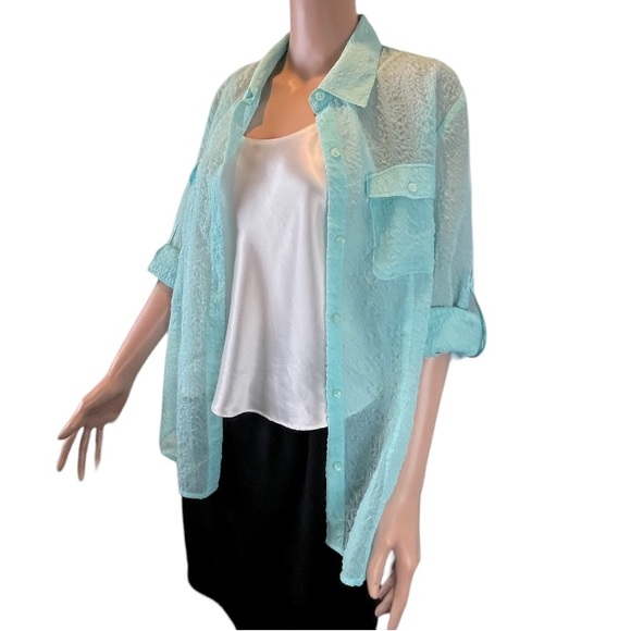 Evan-Picone Adjustable Sleeve Button Up, Mint |16 - Picture 6 of 16